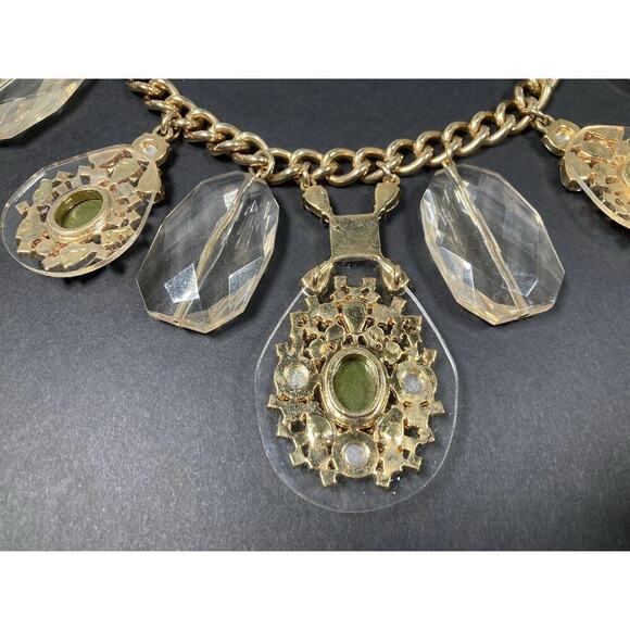 Banana Republic Bold Gold Tone Green Stone Thick Chain Statement Necklace 18" - Picture 11 of 13